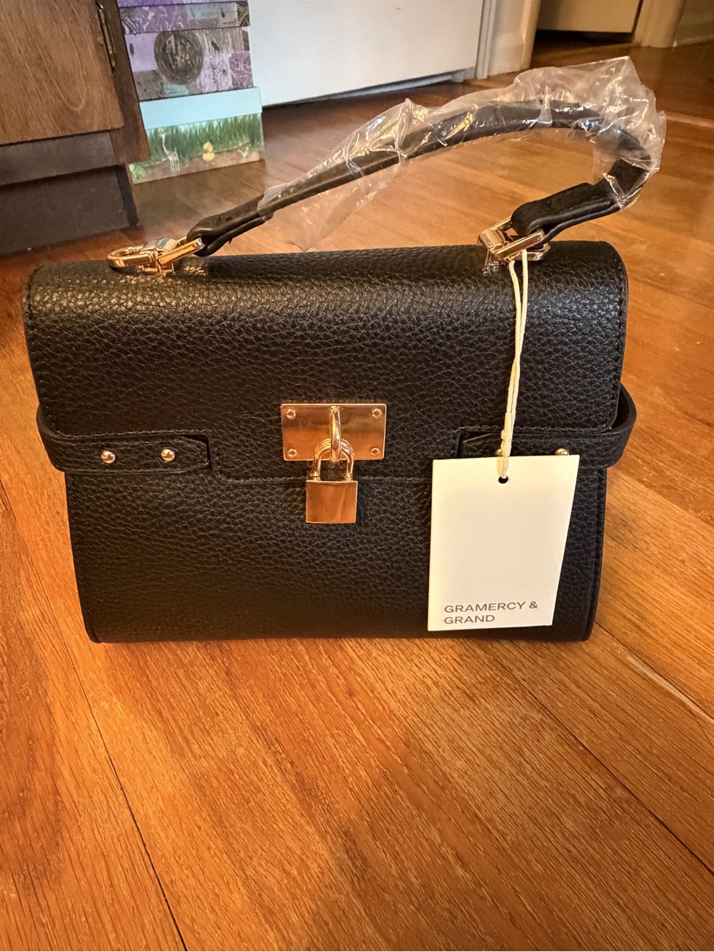 Black Pebbled Top-Handle Satchel